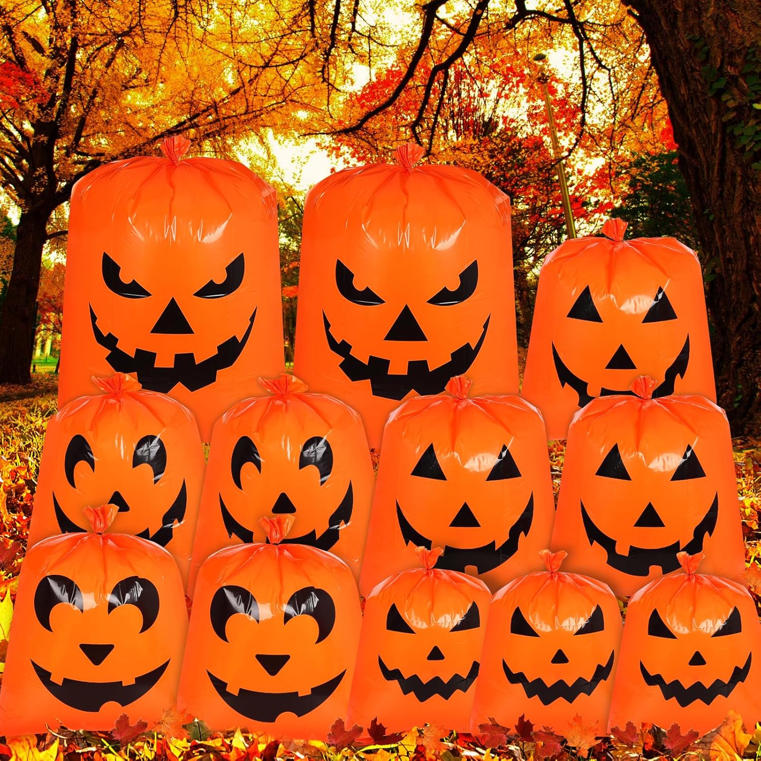 12Pcs Halloween Pumpkin Lawn Bags