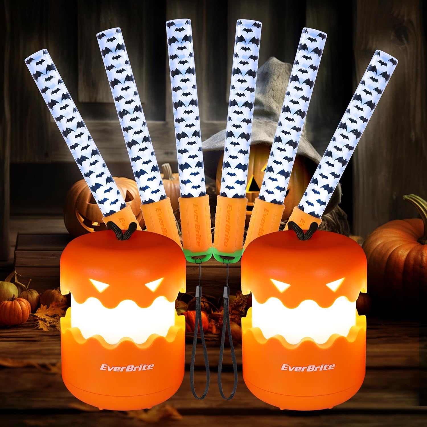 EverBrite Pumpkin Lantern & Bat Glow Stick Set