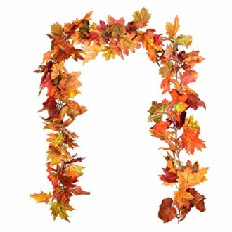 Decorative autumn leaf garland with colorful fall foliage.