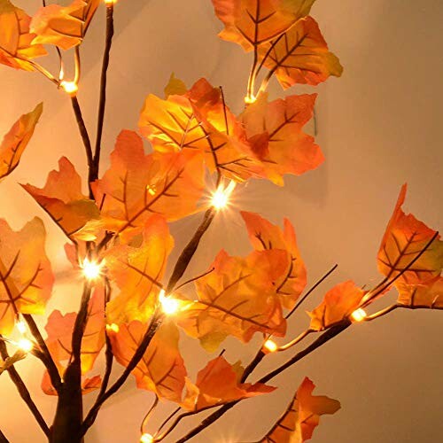 Decorative autumn leaves with warm lights