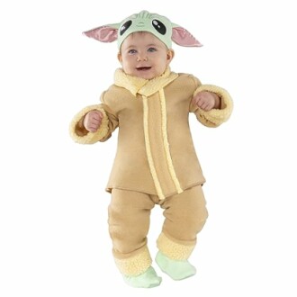 Baby wearing a Yoda-inspired costume with ears.