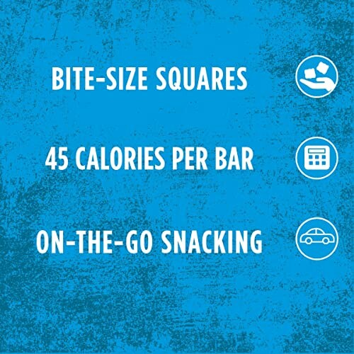 Information about snack bars: bite-size squares, 45 calories per bar, on-the-go snacking.