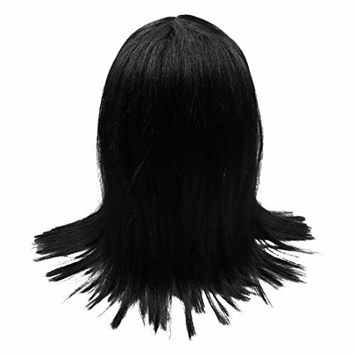 Black long straight hair wig on display