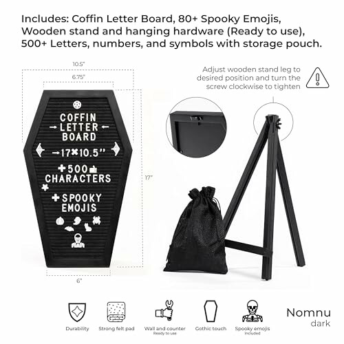 Coffin letter board set with spooky emojis and accessories.