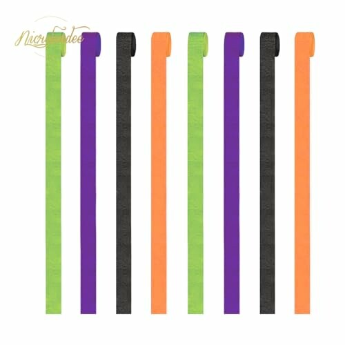 Colorful ribbon ties in green, orange, purple, and black.