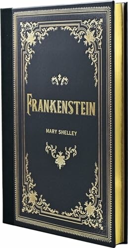 Elegant black and gold cover of Mary Shelley's Frankenstein