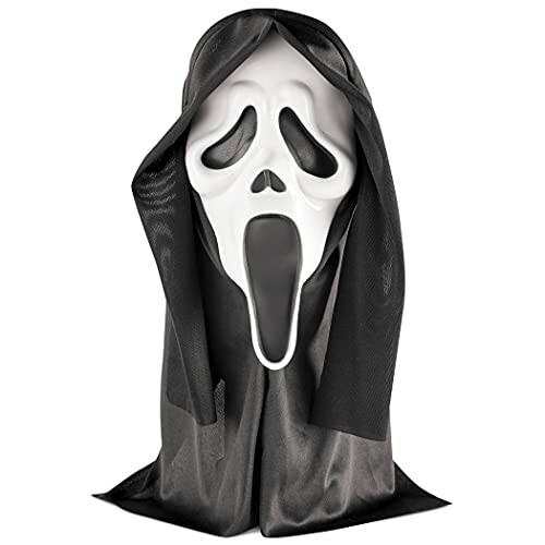 Ghost face mask with black hood