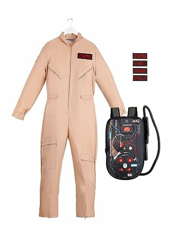 Beige jumpsuit with proton pack, Ghostbusters costume.