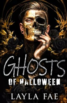 Book cover of 'Ghosts of Halloween' featuring a person with half skull makeup and floral elements.