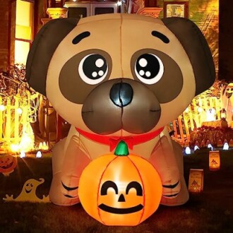 Giant inflatable pug with pumpkin for Halloween decoration