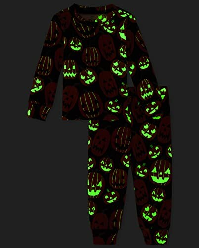 Halloween-themed glow-in-the-dark pajamas with pumpkin faces.