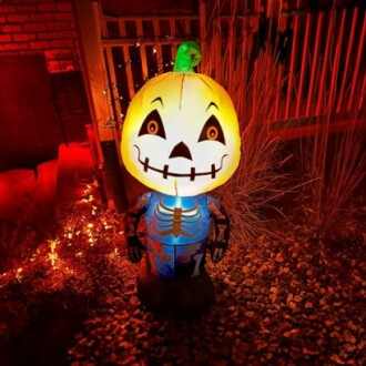 Sunnydaze Pumpkin Head Skeleton Man Inflatable