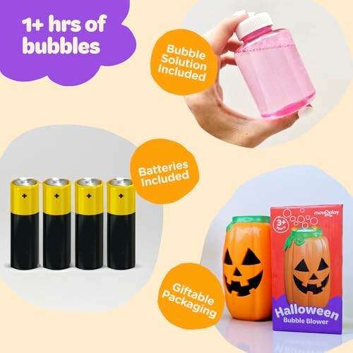 Halloween bubble blower with batteries and bubble solution included.