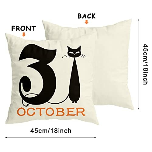 Halloween-themed pillow with black cat and '31 October' design.