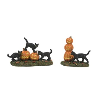 Department 56 Halloween Scary Cats and Pumpkins Set