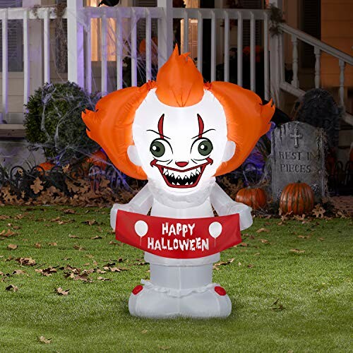 Inflatable clown Halloween decoration in yard