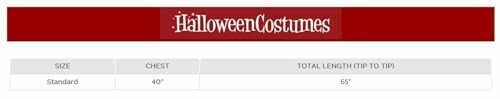 Size chart for Halloween costumes showing chest and total length measurements.