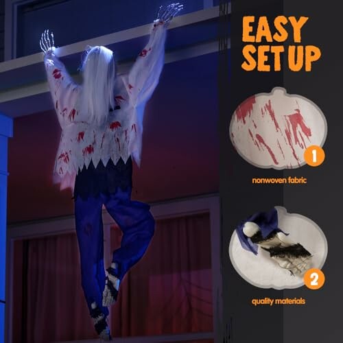 Halloween hanging decoration with easy setup instructions.