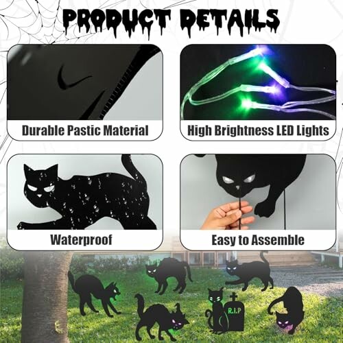 Halloween decoration details with cat silhouette and LED lights