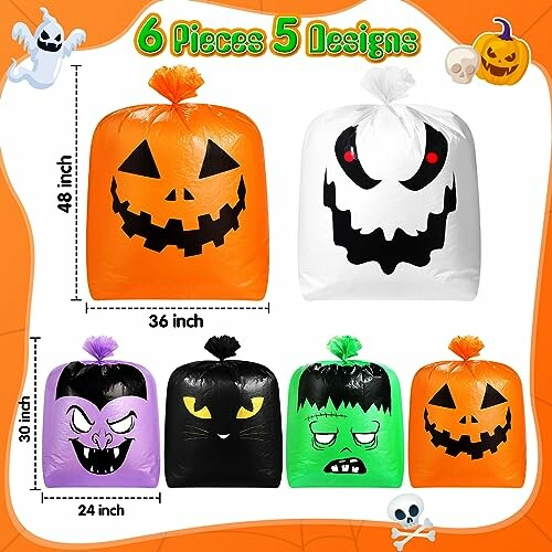 Halloween-themed garbage bags with various spooky designs.