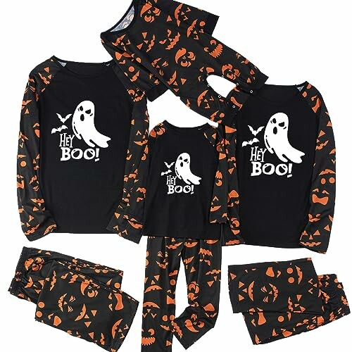 Matching Halloween pajamas with ghost and pumpkin designs