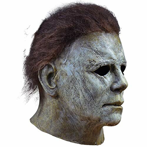 Scary Halloween mask with dark hair and hollow eyes