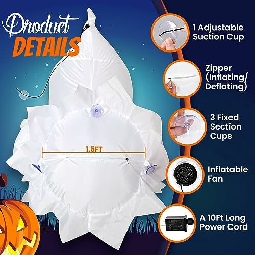 Inflatable ghost product details with suction cups and power cord