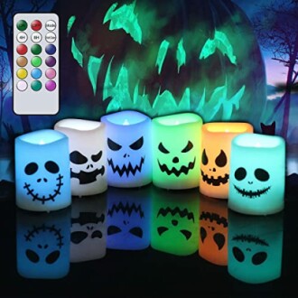 Colorful Halloween-themed LED candles with remote control.