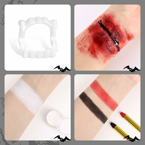 Halloween makeup kit with vampire teeth and fake wounds