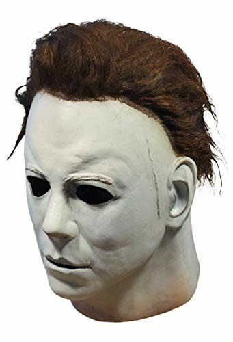 White Halloween mask with brown hair