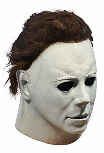 Another angle of the White Halloween mask with brown hair