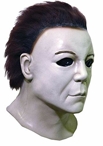 Michael Myers Halloween mask with dark hair and white face