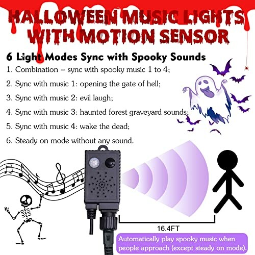 Halloween music lights with motion sensor and spooky sounds.