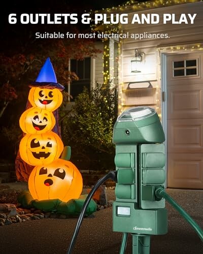 Inflatable Halloween pumpkins and outdoor extension cord with six outlets.