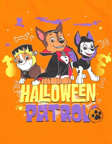 Cartoon dogs in Halloween costumes with 'Halloween Patrol' text.