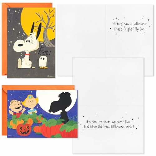 Halloween-themed Peanuts greeting cards featuring Snoopy and other characters.