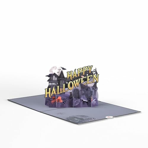 Halloween pop-up card with haunted house and pumpkins.