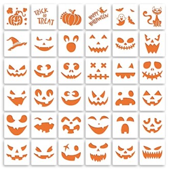 A collection of Halloween pumpkin face stencils with various spooky designs.