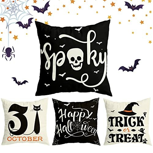 Halloween-themed pillow covers with spooky designs.