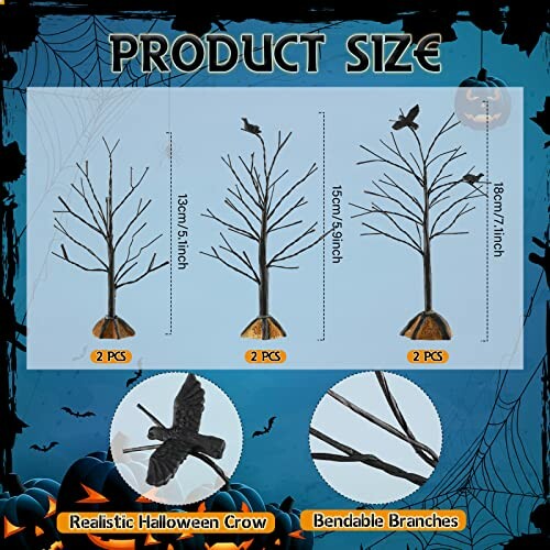 Halloween decoration set with crow and bendable branches