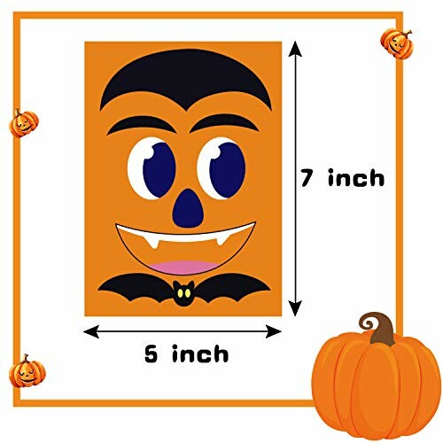 Halloween-themed vampire face party favor bag design with measurements.