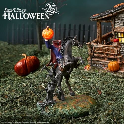 Headless horseman figurine in Halloween village scene.