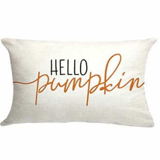 Decorative pillow with 'Hello Pumpkin' text