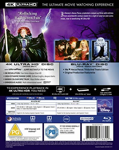 Hocus Pocus 4K Ultra HD Blu-ray cover with movie details and features.