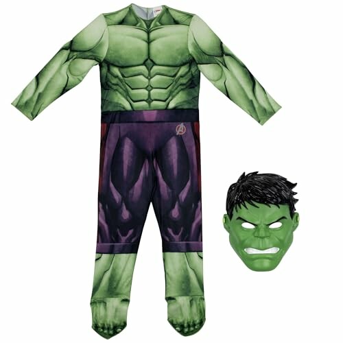 Green superhero costume with muscle design and matching mask