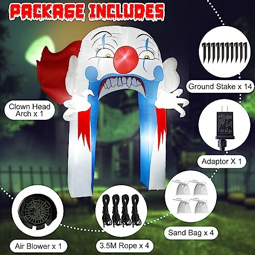 Inflatable clown head arch kit with accessories.