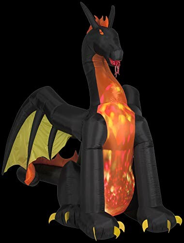 Inflatable dragon with glowing chest and wings.