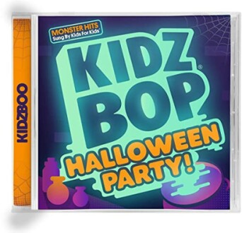 Kidz Bop Halloween Party album cover with vibrant design and Halloween elements.