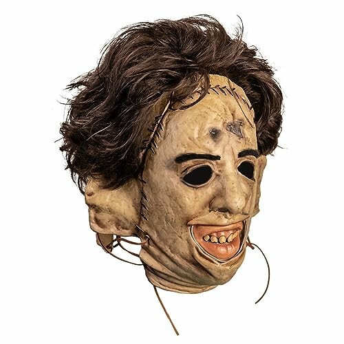 Realistic horror mask with stitched details and dark hair