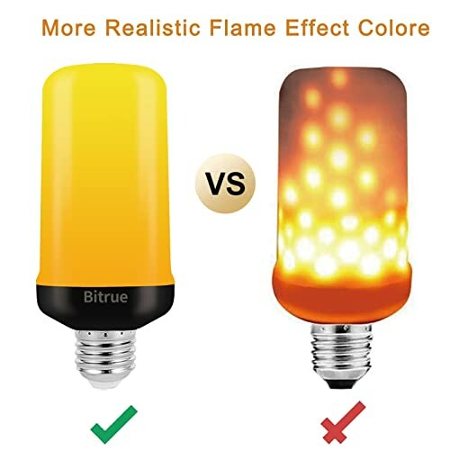 LED flame effect bulb comparison showing realistic flame color.